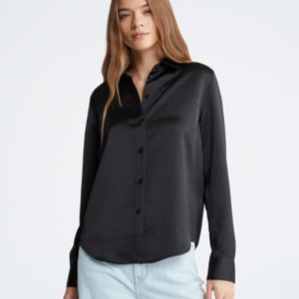 Calvin Klein Black Satin Button-Down Shirt